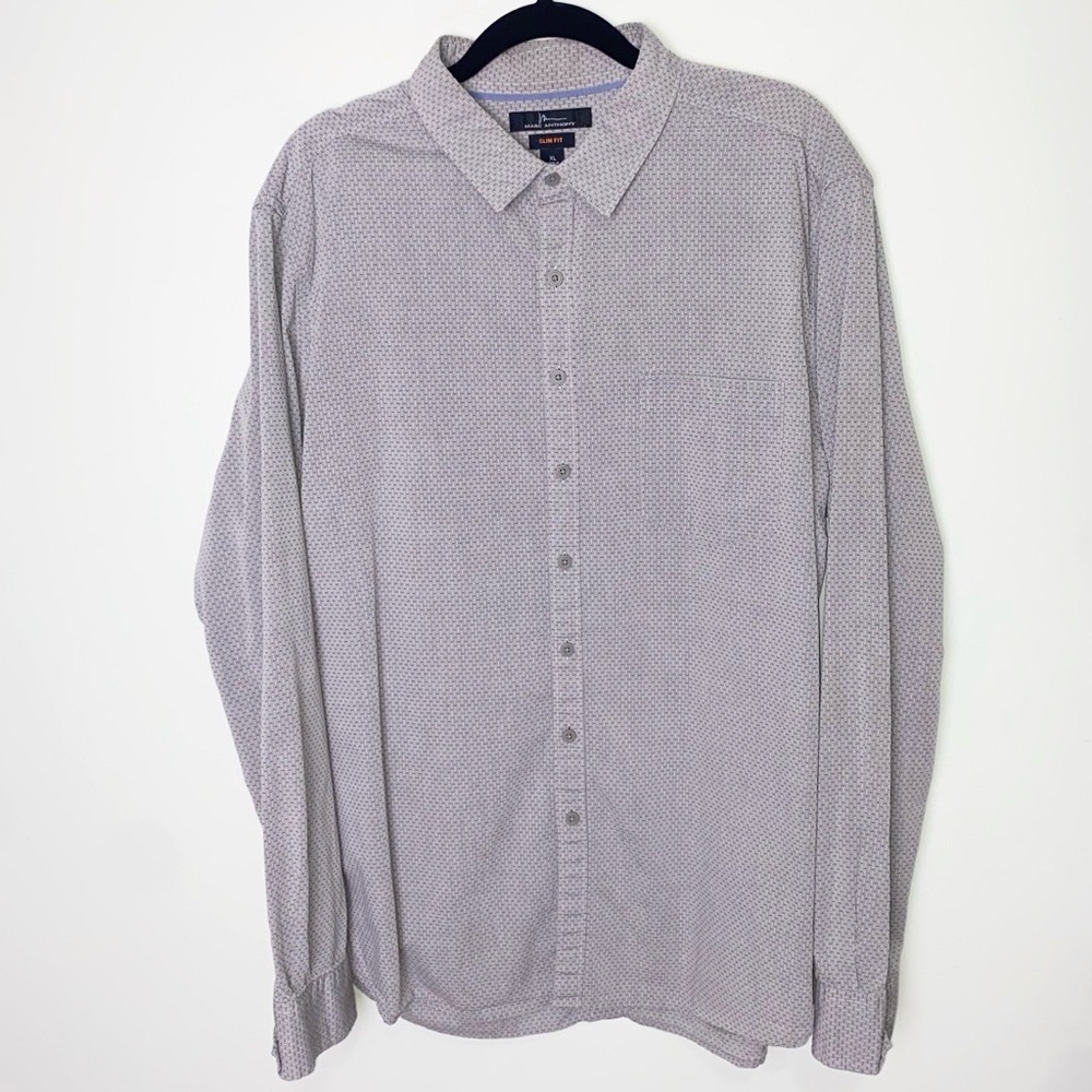 Marc Anthony Geometric Print Button Front Dress Shirt Slim Fit Size XL
